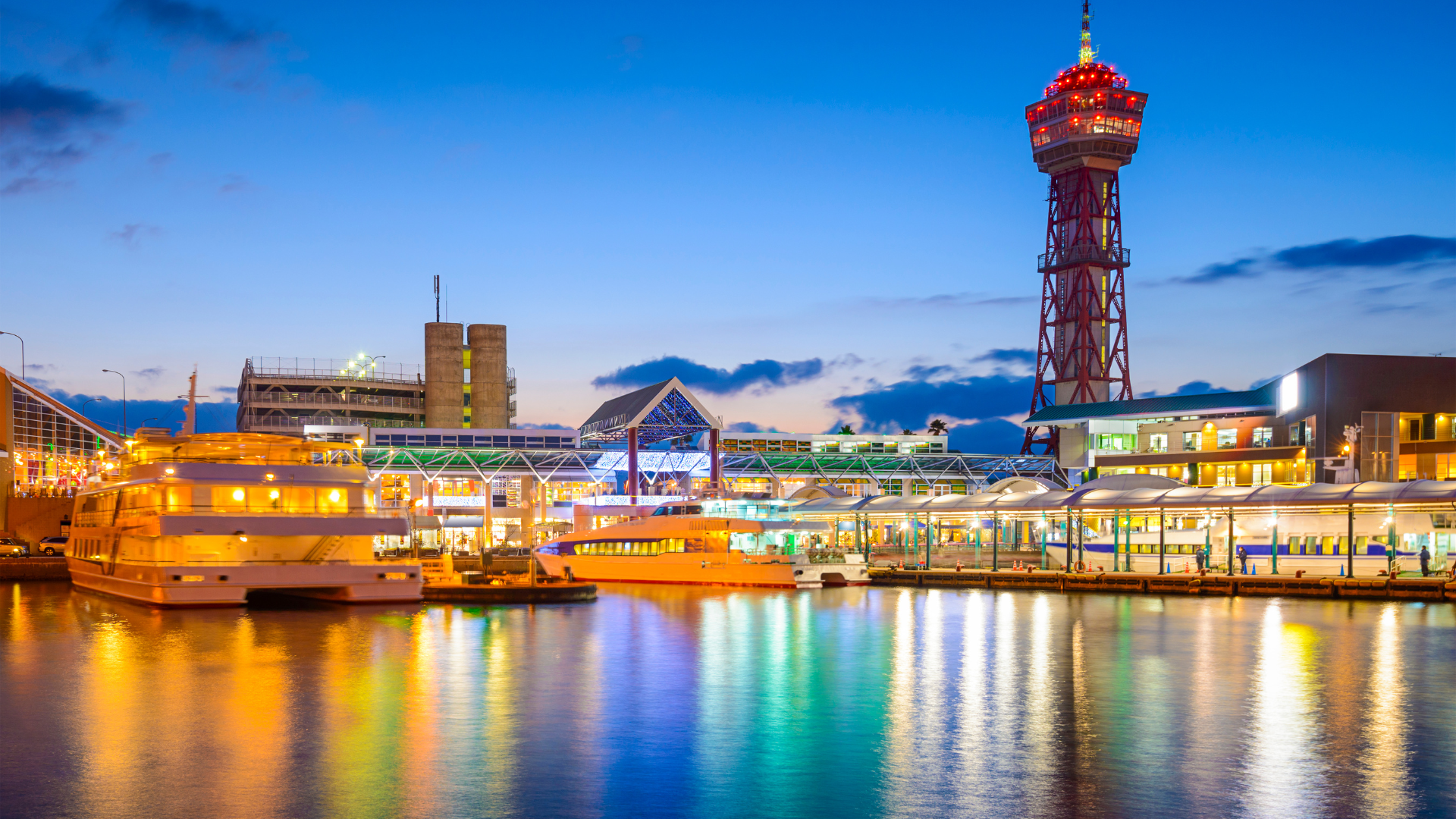 Fukuoka Yatai Food Stalls and City Skyline